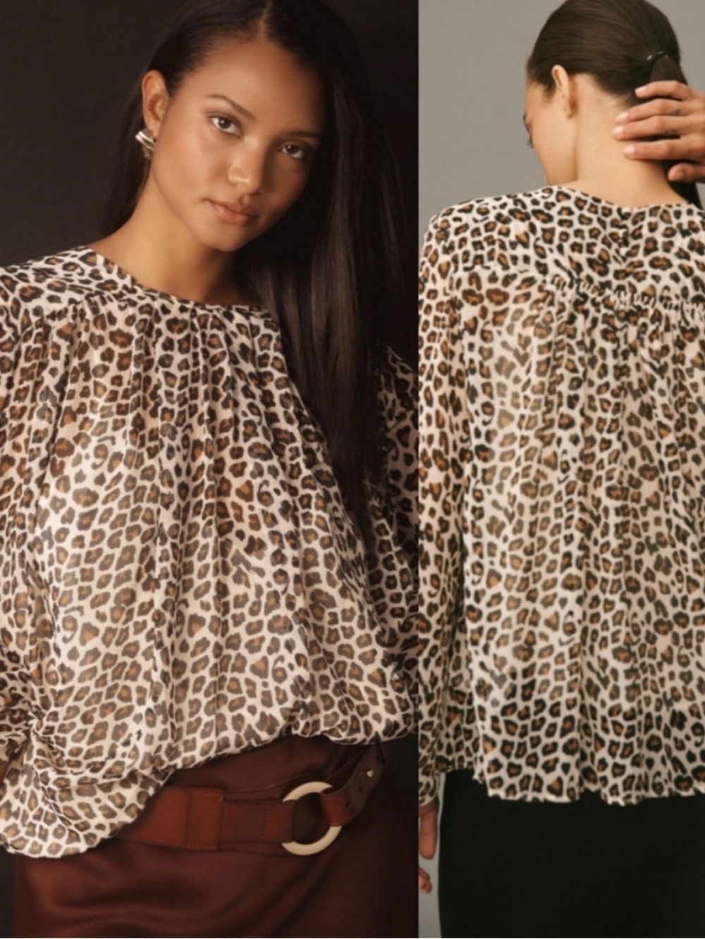 Anthropologie Maeve Leopard Print Peasant Blouse
